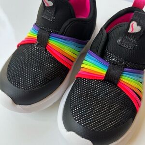 Lil' Skechers Girls size 6 Black & Rainbow Slip-On Sneakers